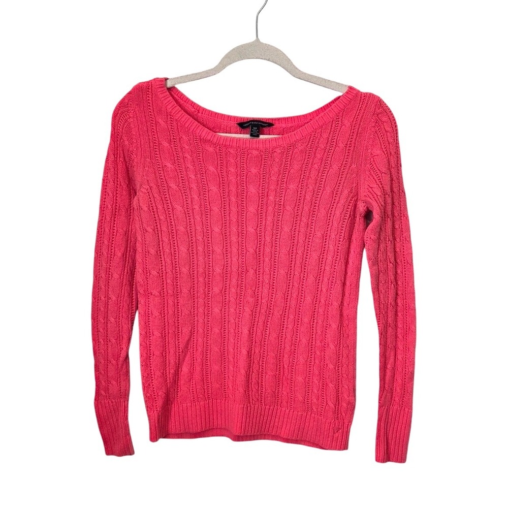American Eagle Outfitters‎ Sweater S Pink Cable Knit Crew Neck Long Sleeve